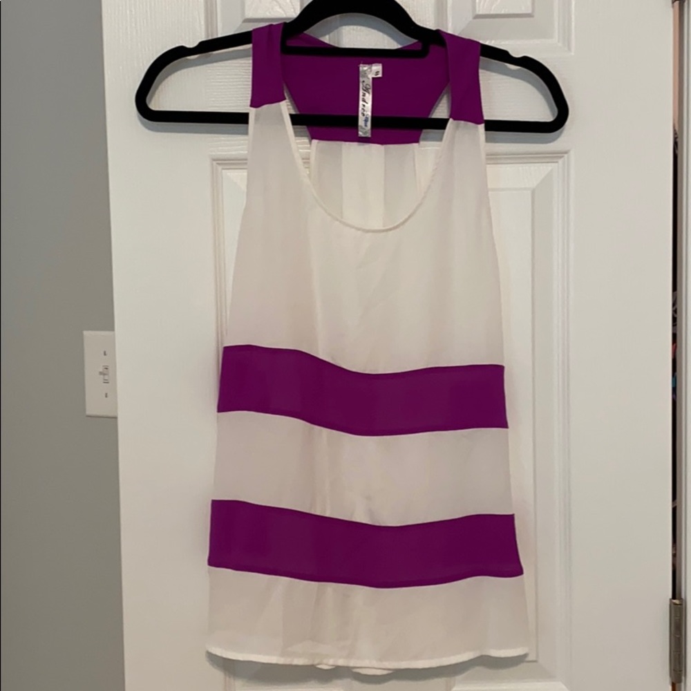 Cross Back Magenta Color Block Tank- S